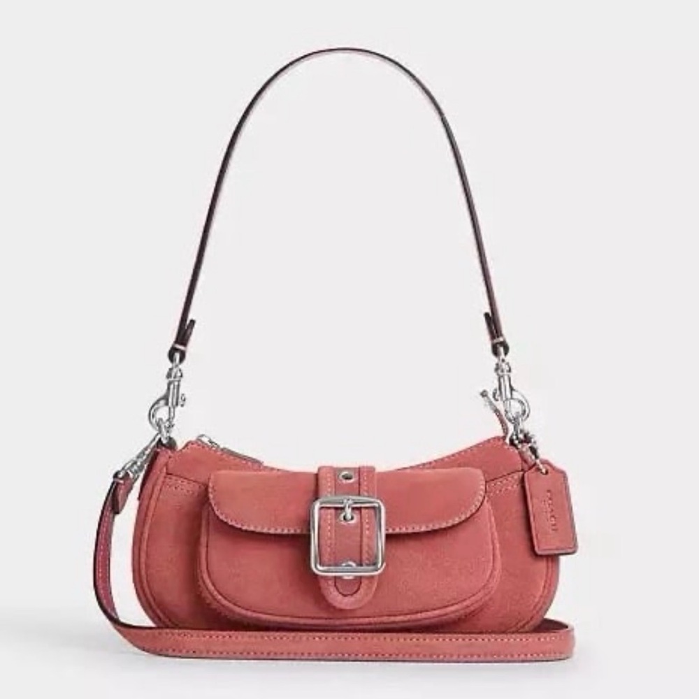 Coach Ashton Mini Shoulder Bag in Silver/Pink Suede & Smooth Leather NWT